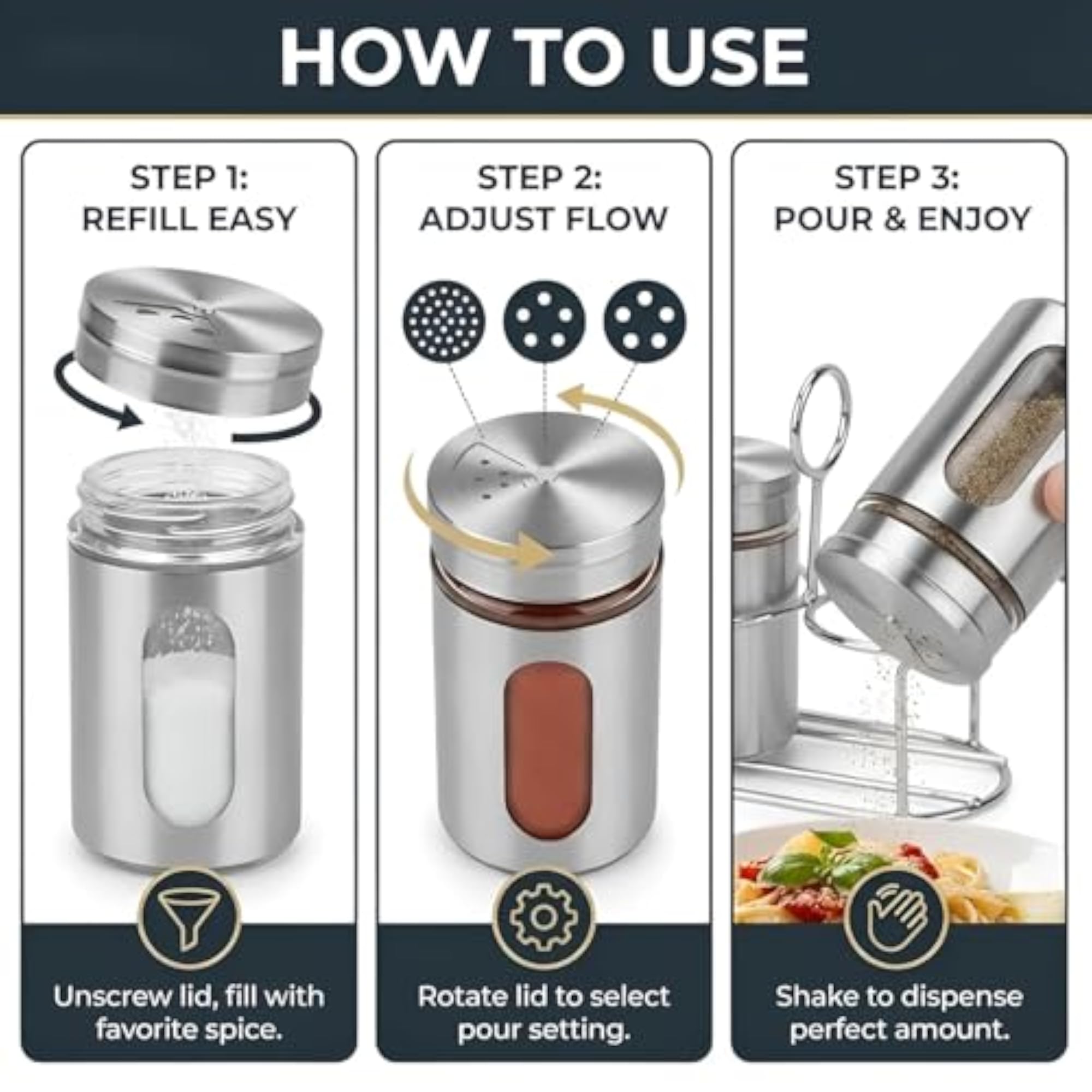 Glass Spice Shaker Jar Set with Stand